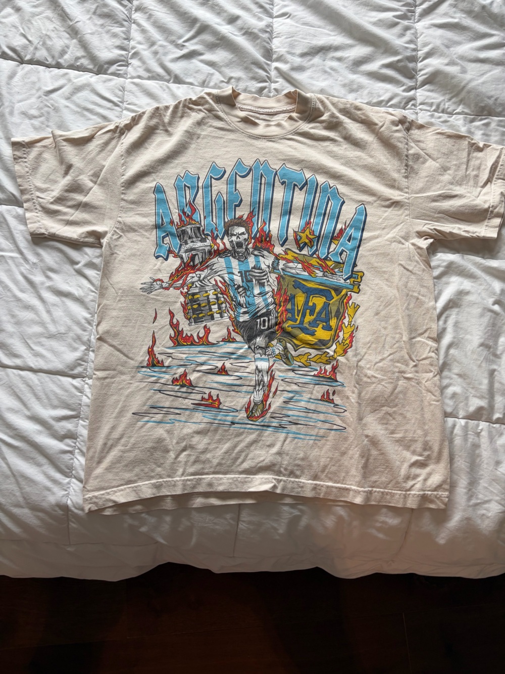 Cream Argentina Graphic Short Sleeve Tee with Blue & Yellow Print